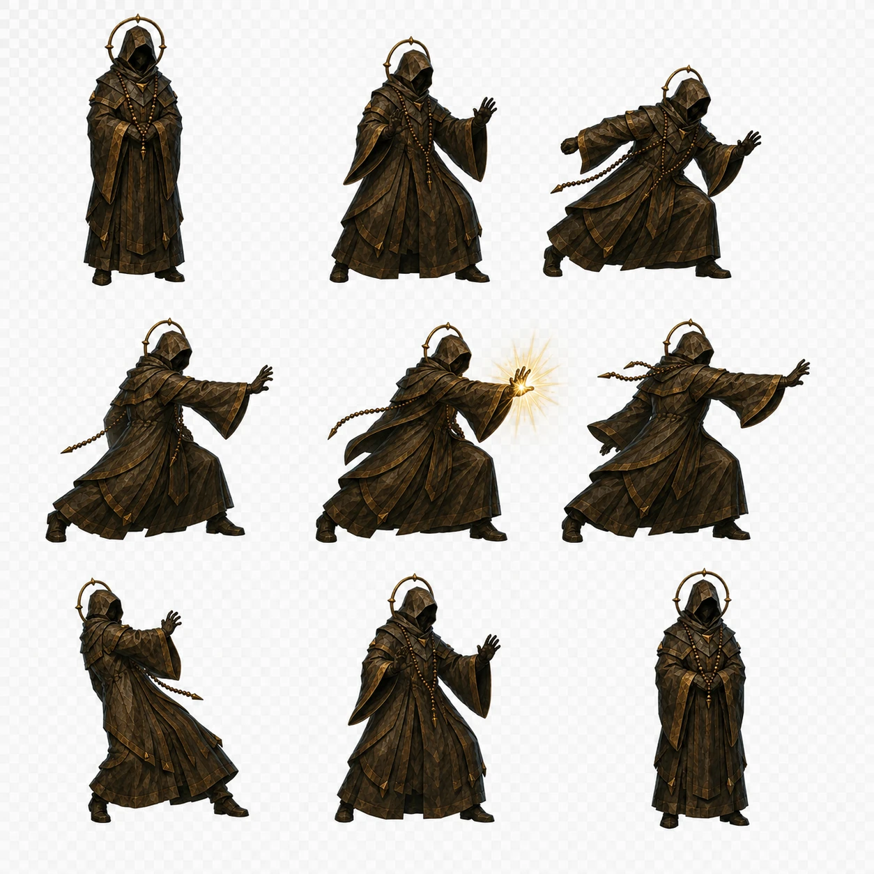Herald painted pose sheet: nine figures on a three by three grid