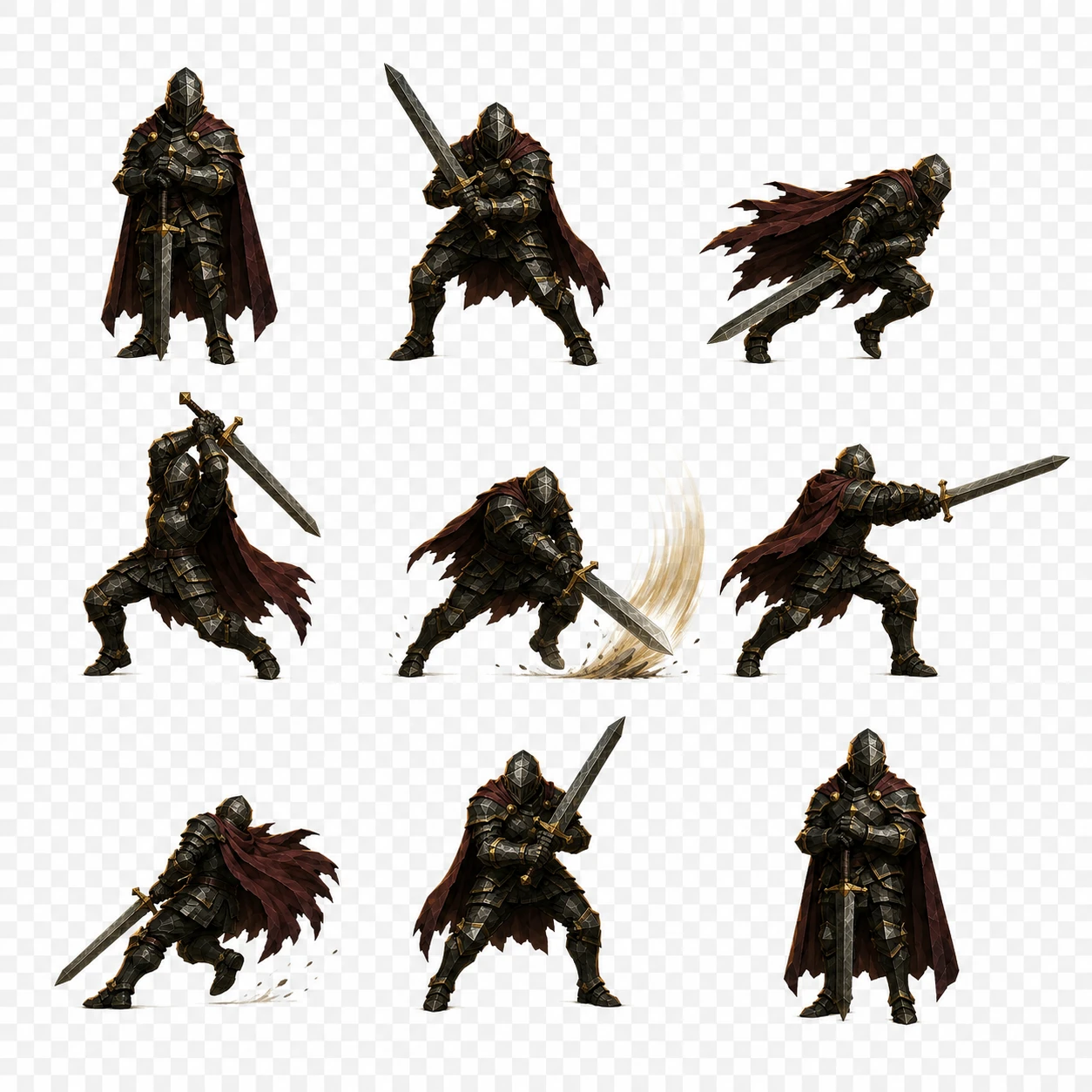 Reaver painted pose sheet: nine figures on a three by three grid