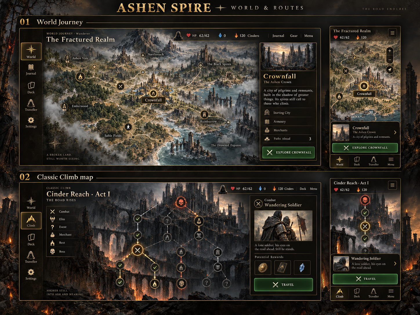 World Journey and Classic Climb map: desktop and mobile concept artwork