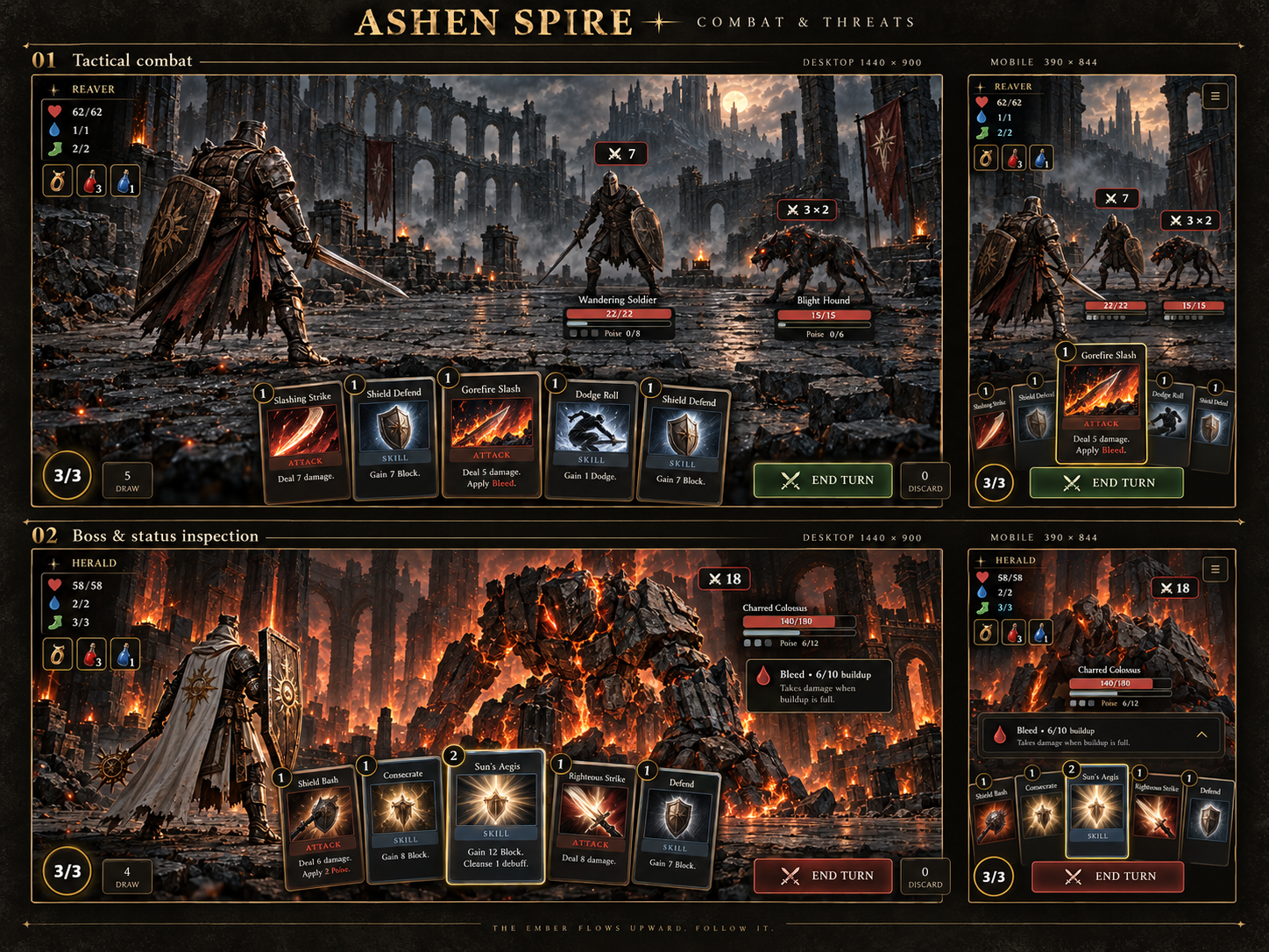 Tactical combat and Boss & status inspection: desktop and mobile concept artwork